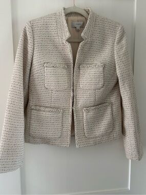 J. Crew Metallic Cream Tweed Lady Jacket  Blazer textured elegant neutral sz 2
